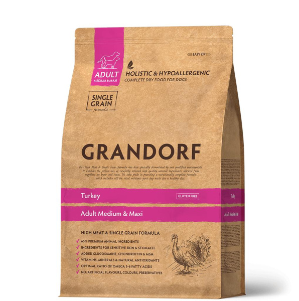 GRANDORF DOG Turkey MED&MAXI индейка для взрослых собак средних и крупных пород 10кг