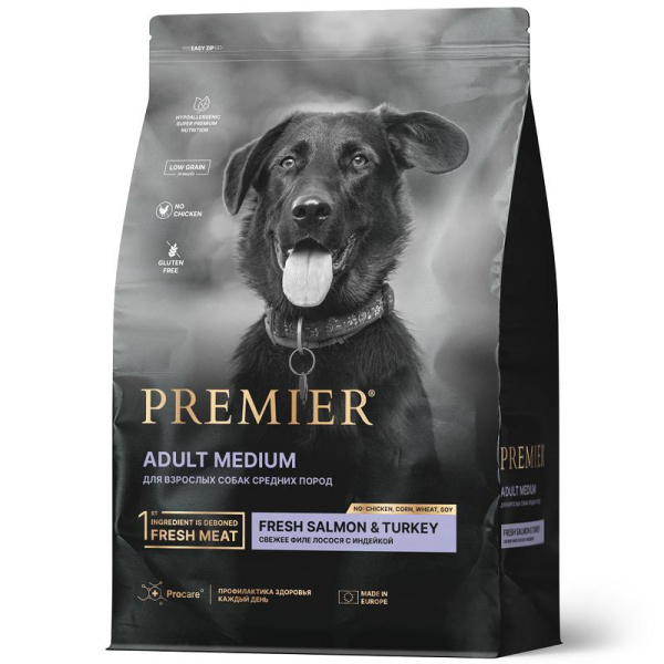 Premier Dog Salmon&Turkey ADULT Medium (Лосось с индейкой для соб. средних п-д) 10кг
