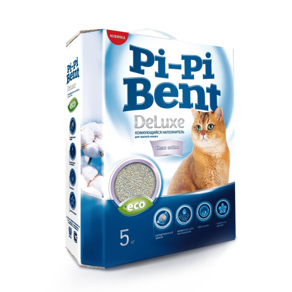 Pi-Pi Bent наполнитель комкующийся Deluxe Clean cotton 5кг коробка /4/