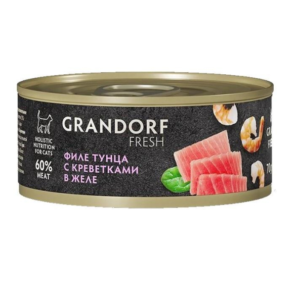 Grandorf FRESH консервы д/кош.Филе тунца с креветками в желе 70г