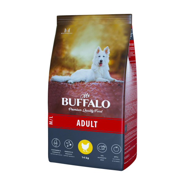 Mr.Buffalo ADULT M/L Сухой корм д/собак средних и крупных пород (курица) 14 кг