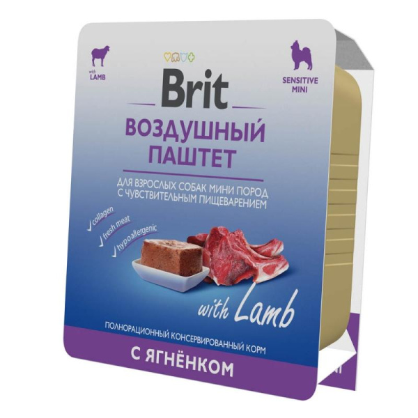 Брит Premium Воздушный паштет Ягненок для собак мини пород с чувствит. пищевар., 100 гр