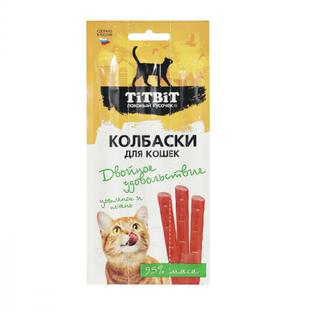Колбаски для кошек Двойное удовольствие с цыпленком и печенью 15 г 025932 ТИТБИТ