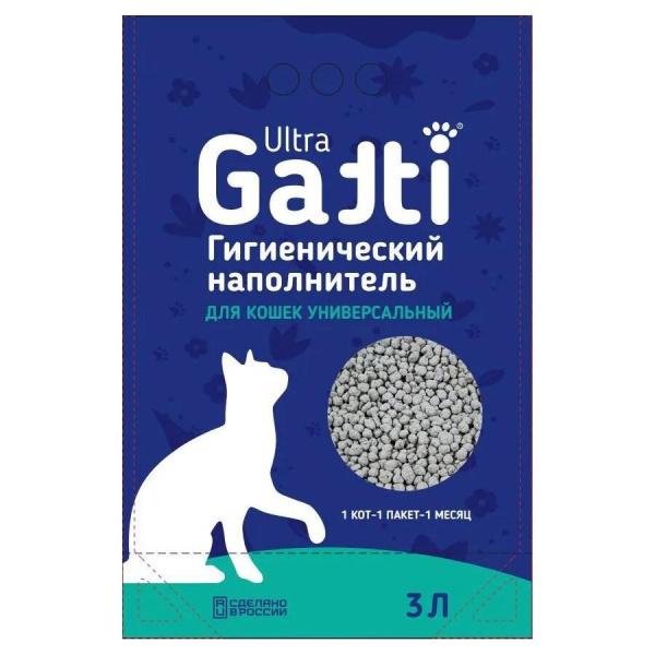 Наполнитель Gatti Ultra 3л впитывающий универсал д/кошек (1*9)