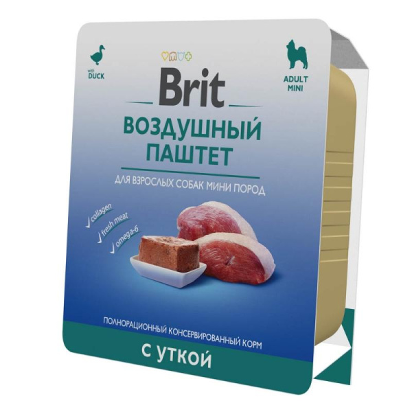 Брит Premium Воздушный паштет Утка для взрослых собак мини пород, 100 гр