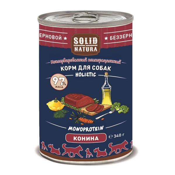 Solid Natura Holistic консервы д/собак Конина 0,34кг