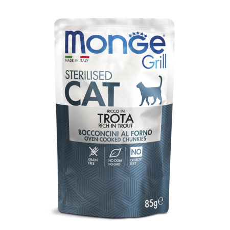 Влажный корм Monge Cat Grill для стерилизованных кошек, с форелью, паучи 85 г