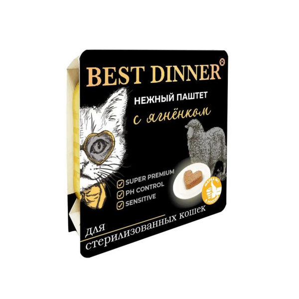 Best Dinner консервированный корм для взрослых и стерилизованных кошек. Паштет с ягненком 100 г.