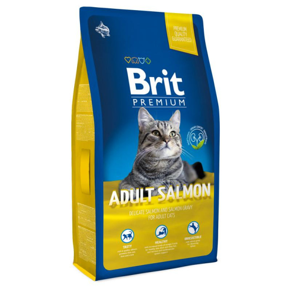 Брит Premium Cat Adult Salmon сухой корм премиум класса с лососем для взрослых кошек. 0,4 кг