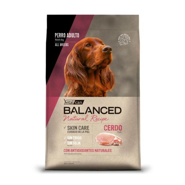 Виталкан Корм Balanced Dog Adult Natural Recipe для взрослых собак со свининой, 15 кг