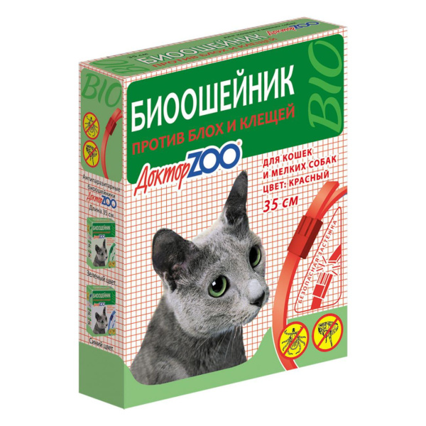 ДОКТОР ЗОО Ошейник п/б БИО красный д/кошек и мелких собак