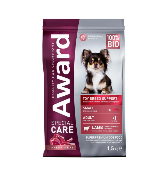AWARD SPECIAL CARE Toy Breed Support д/взр.собак мелких и миниат.пород со свежим мясом ягненка 1,5кг