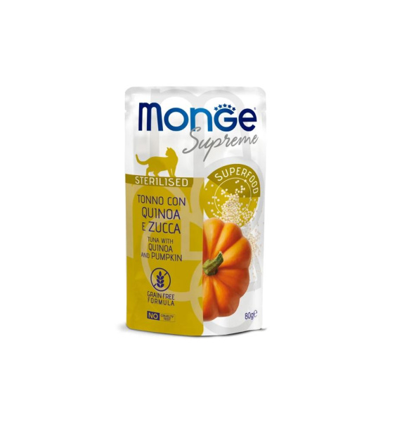 Влажный корм Monge Supreme sterilized cat д/стерилизов. кошек из тунца с киноа и тыквой, паучи 80г