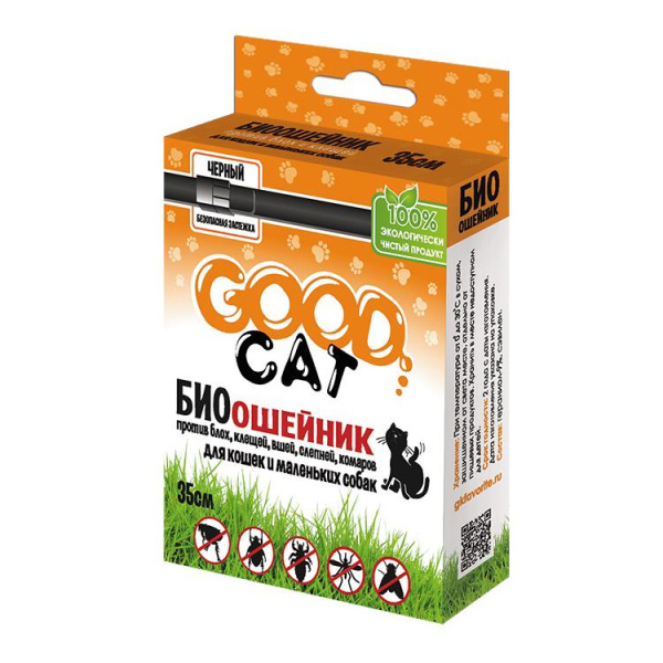 Good Cat ошейник п/б БИО д/кошек черный 35 см (коробка)