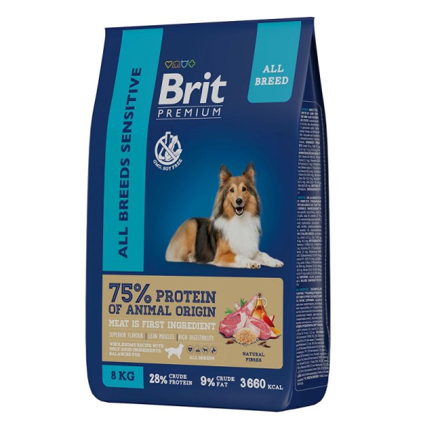Брит Premium Dog Sensitive с бараниной и индейкой д/взрослых собак всех пород 8 кг