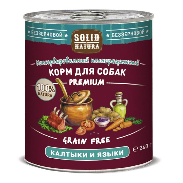 Solid Natura Premium консервы д/собак Калтыки и языки 0,24кг