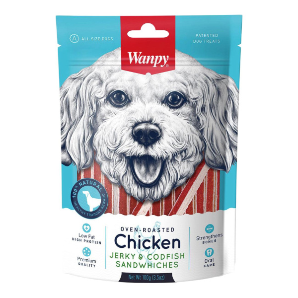 WANPY DOG лакомство курица с треской в форме сэндвича 100г