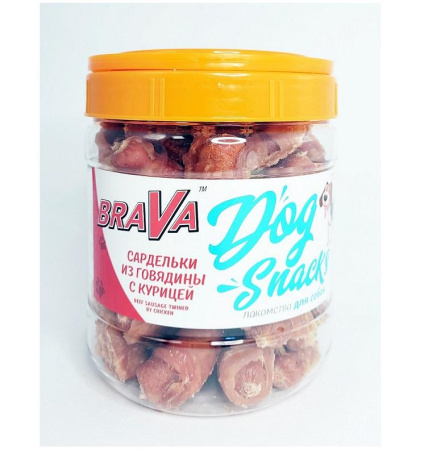 Лак-во д/собак сардельки из говядины с курой 700г (банка) БРАВА
