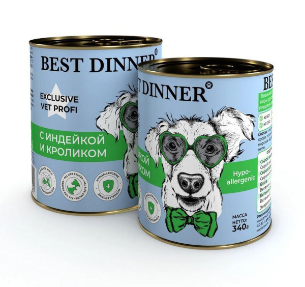Консервы Best Dinner Exclusive Hypoallergenic"С индейкой и кроликом-0,34кг