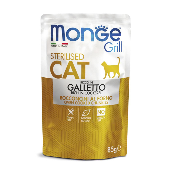 Влажный корм Monge Cat Grill для стерилизованных кошек, с курицей, паучи 85 г
