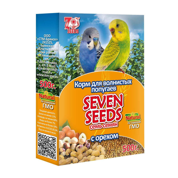 SEVEN SEEDS корм д/волнистых попугаев с орехом 500г (1*12) S102
