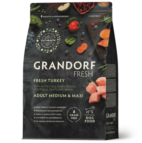 GRANDORF Fresh MED&MAXI Turkey&Sweet Potato Свежее мясо индейки с бататом д/соб.сред.и круп.пор.10кг