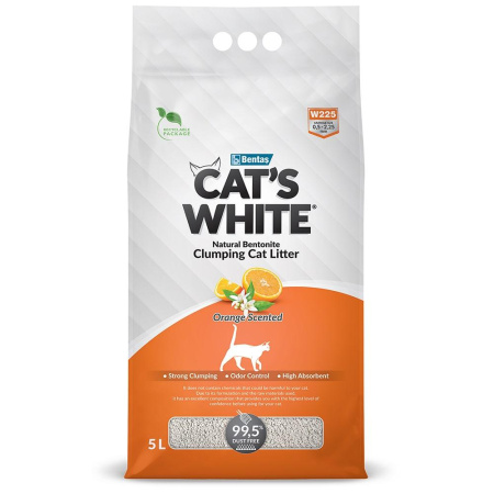 Cats White Orange комкующийся наполнитель с ароматом апельсина для кошачьего туалета 5л