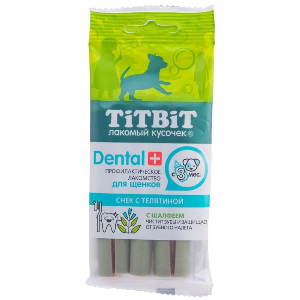 Профилактическое л-во DENT+ Снек с телятиной для щенков маленьких пород 1шт (1*23) 013946 ТИТБИТ 30г