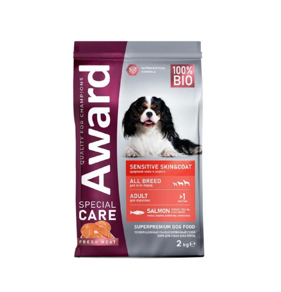 AWARD SPECIAL CARE Sensitive Skin&Coat д/взр. собак для здоровой кожи и шерсти со свежим лососем 2кг