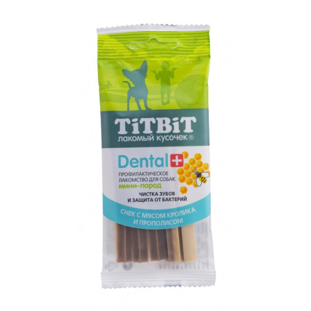 Профилактическое л-во DENT+ Снек с мясом кролика д/собак мини-пород 1шт (1*23) 013984 ТИТБИТ, 25 г