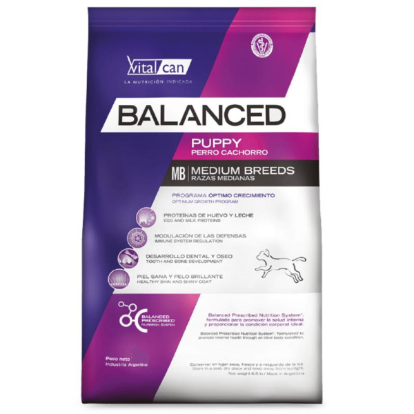 Виталкан Корм Balanced Dog Puppy для щенков средних пород, 3 кг