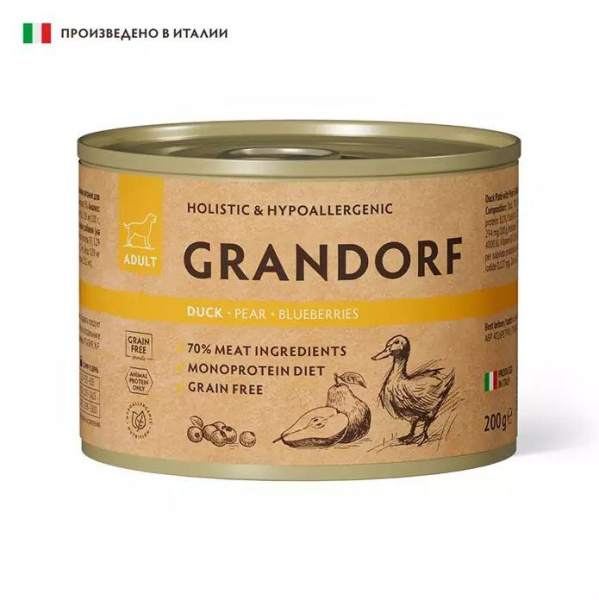 GRANDORF консервы д/соб. Паштет из Утки с грушей и черникой 200 г