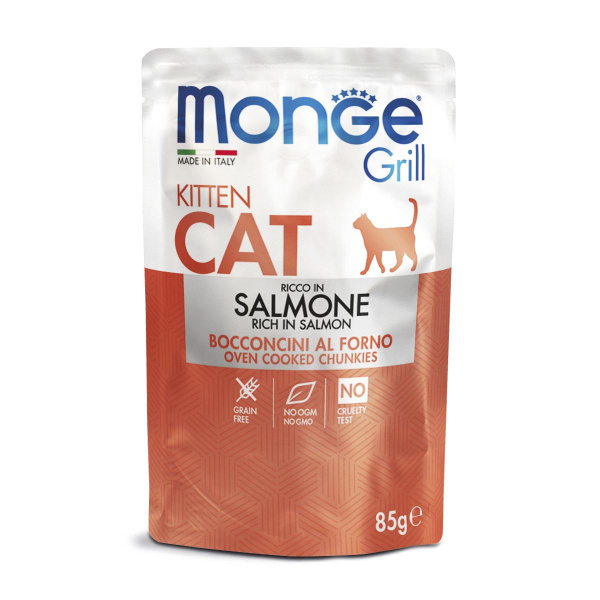 Влажный корм Monge Cat Grill для котят, с норвежским лососем, паучи 85 г
