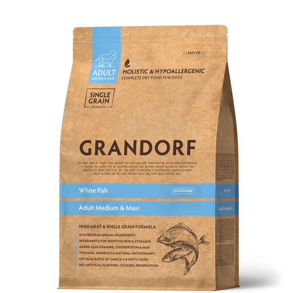 GRANDORF DOG White Fish MED&MAXI Белая рыба для взрослых собак средних и крупных пород 10кг
