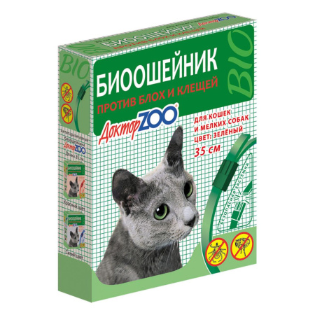 ДОКТОР ЗОО Ошейник п/б БИО зеленый д/кошек и мелких собак