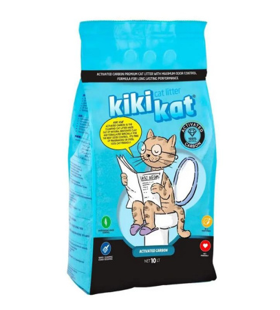 Бентонитовый наполнитель "KikiKat" супер-белый комкующийся "Активированный уголь" 10 л