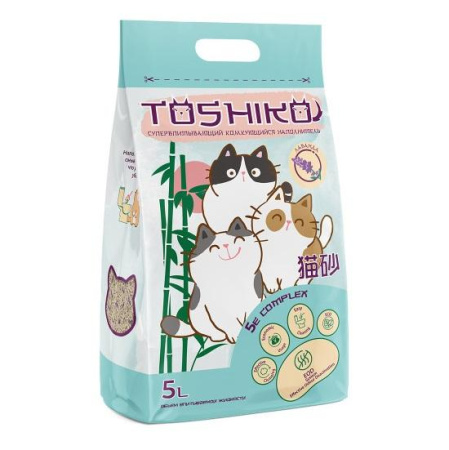 TOSHIKO натуральный комкующийся наполнитель древесный лаванда 1,9кг/5л