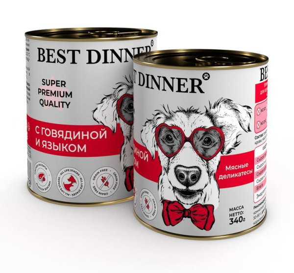 Консервы Best Dinner Super Premium Мясное ассор."С говядиной и языком" д/собак и щенков с 6мес.-0,34