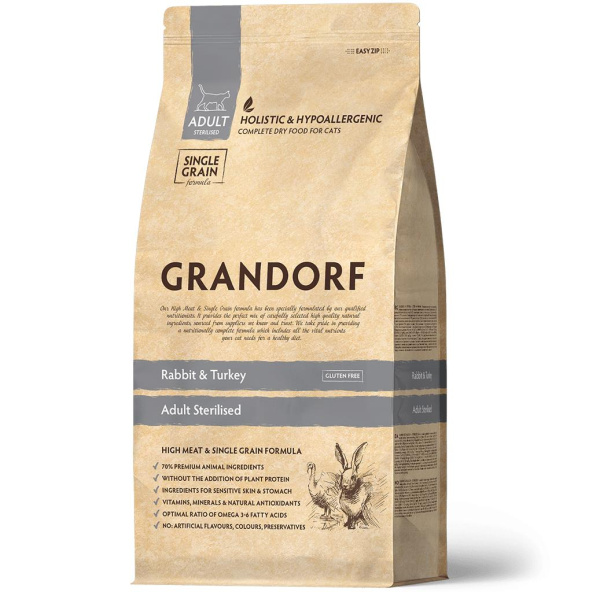GRANDORF CAT Rabbit&Turkey STERILISED Кролик с индейкой для стерилизованных кошек 8кг