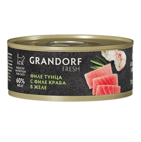 Grandorf FRESH консервы д/кош.Филе тунца с филе краба в желе 70г