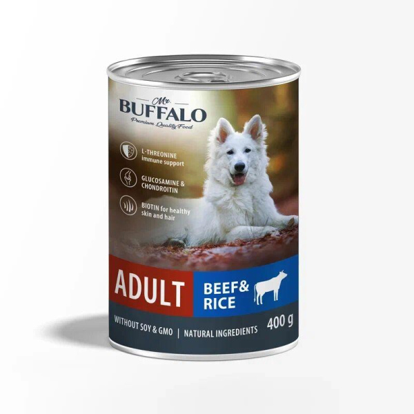 Mr.Buffalo кон. ADULT 400г (говядина с рисом) д/собак