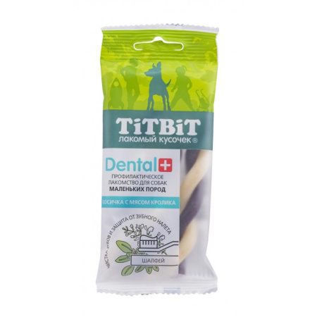 Профилактическое л-во DENT+ Косичка с мясом кролика д/собак маленьких пород 1шт (1*16) 014073 ТИТБИТ