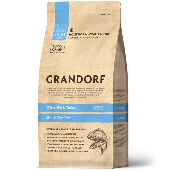 GRANDORF CAT White Fish&Turkey SKIN&CARE Белая рыба с индейкой сенситив для кошек 2кг