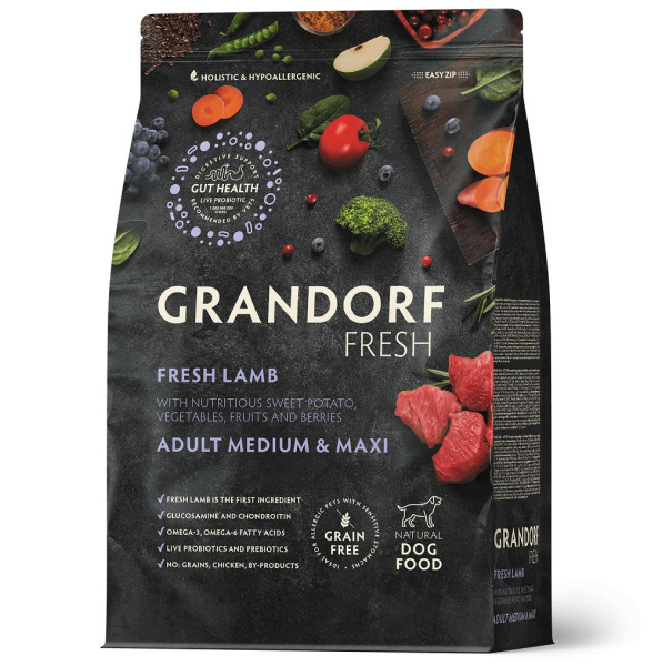 GRANDORF Fresh MED&MAXI Lamb&Sweet Potato Свежее мясо ягненка с бататом д/собак сред.и круп.пор.10кг