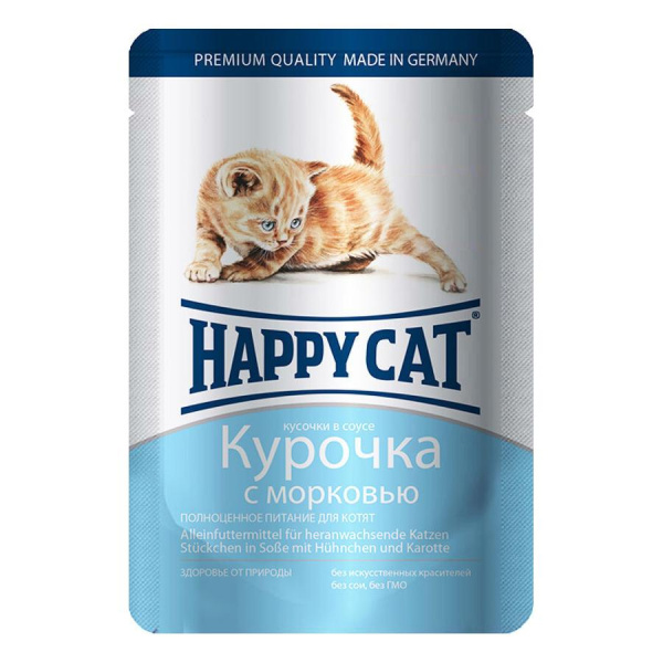 Пауч ХЭППИ КЭТ д/котят /Курочка с морковью/ в соусе 0,1кг