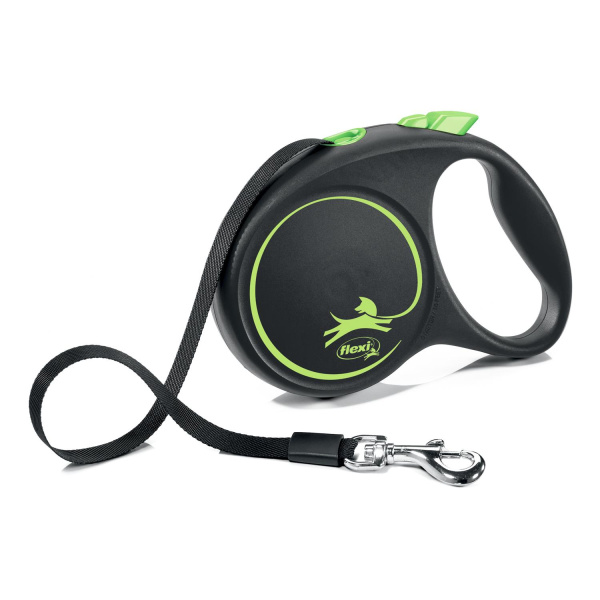 Flexi рулетка Black Design S (до 15 кг) 5 м лента черный/зеленый