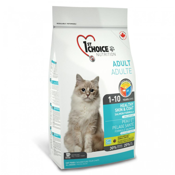 1st CHOICE корм для кошек Здоровая кожа и Шерсть, лосось, 2.72кг