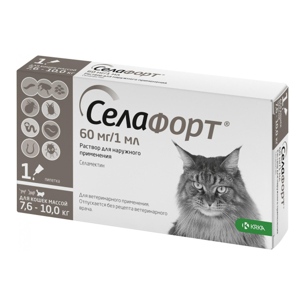 СЕЛАФОРТ капли п/б 60мг д/кошек 7,6-10кг №1