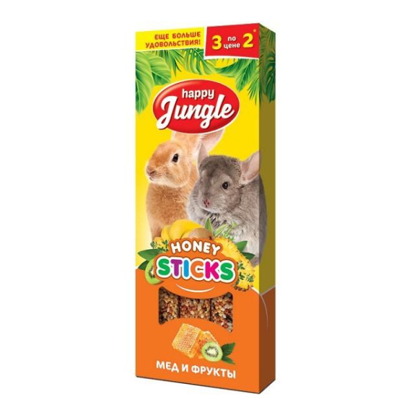 HAPPY JUNGLE палочки д/круп.грызунов мед и фрукты 3шт 90гр