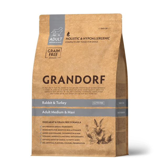 GRANDORF DOG Rabbit&Turkey MED&MAXI Кролик с индейкой д/взрослых собак средних и крупных пород 10кг